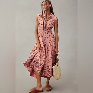 Anthropologie Printed Button Down Drop-Waist Dress 💗